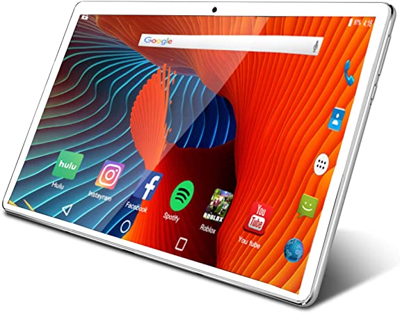 Tablet 10 Inch, Android 10 Tablet, 3G Phone Call with Dual Sim Card Tablet PC, 32GB Storage, 1280x800 HD Touchscreen, Quad Core, WiFi, Bluetooth, GPS, FM, 2G/3G Unlocked Phone Network(Silver)