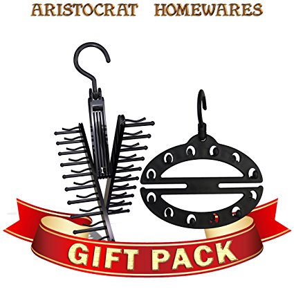 TIE RACK - Non-Slip and Space-Saving BELT HOLDER Closet Organizer GIFT SET Combo from Aristocrat Homewares - Includes Gift Bag, Holds up to 14 Belts and 20 Ties- The Perfect Gift!
