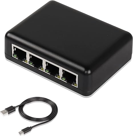 SinLoon RJ45 Network Splitter Adapter Gigabit,1000Mbps Ethernet Cable Splitter, RJ45 Network Extension Connector,Four Devices Share The Internet at The Same Time (Black Gigabit 1 to 4)