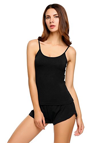 L'amore Women's Sexy Sleeveless Pajamas Set Camisole Sleepwear (Black,S)