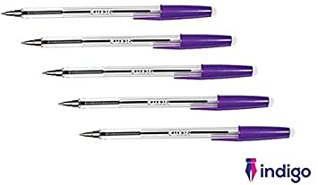 Indigo Violet Ball point Pens. Quality Stick Biro Pens for Home School Office. 0.7mm Medium Encased Nib (10)