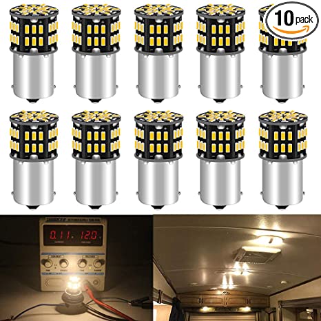JAVR - Pack of 10 - Warm White 3000K 1156 BA15S 1141 1003 1073 7506 LED Bulbs 3014 54-SMD Replacement Lamps for 12V Interior RV Camper Trailer Lighting Boat Yard Light Backup Tail Bulbs