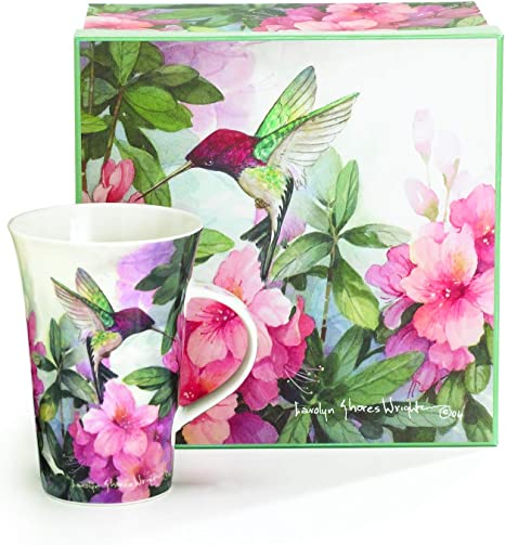 Set of 4 Hummingbird and Azalea Porcelain Mugs Designed by Artist Carolyn Shores Wright