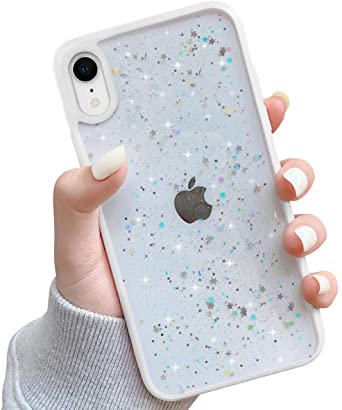 Ownest Compatible with iPhone XR Case,Clear Sparkly Bling Star Glitter Design for Women Girls Soft TPU Shockproof Anti-Scratch Protective Cases for iPhone XR-White