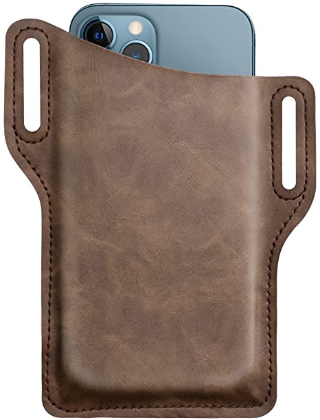 Leather Phone Holster, Cell Phone Holster with Belt Loop, 5.5-6.9 inch Elegant Choise Universal Waist Bag Soft Inner Pouch for iPhone 13 Pro Max/12, Samsung Galaxy S21/S20/S10/S9 LG Moto...(Coffee)