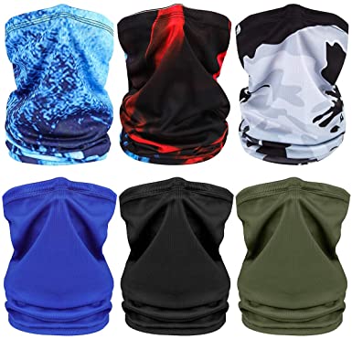 KAQINU Bandana Face Cover, Cooling Balaclave Neck Gaiters, UV Protection Face Mask Scarf for Workout Outdoor 6 Pack