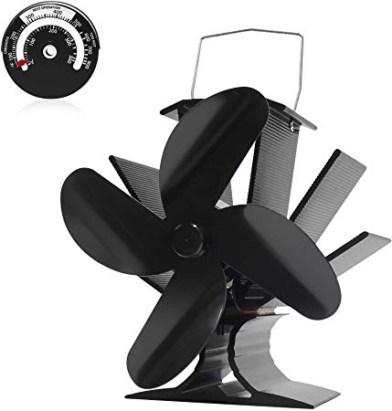 Signstek Heat Powered Stove Fan for Wood/Log Burner/Fireplace with Magnetic Thermometer, Eco Friendly, 4-Blade