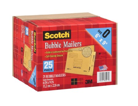 Scotch 3M Bubble Mailers Size 0 (6" x 9") - 25ct