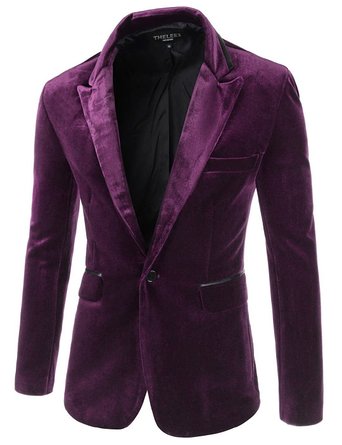 Showblanc (SBJKV01) Male Slender Fit Lapel Color Point 1 Button Velvet Blazer