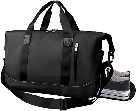 Suruid Sports Gym Bag Travel Duffel Bag, Sports Tote Bag Yoga Bag Lightweight with Shoes Compartment & Wet Pocket Shoulder Bag Weekender Bag Short-distance Portable Travel Bag for Women and Men(Black)