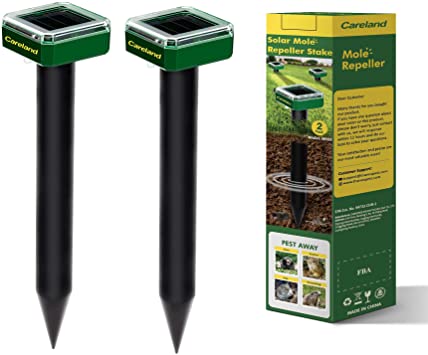 Careland Solar Mole Repellent Sonic Groundhog Repeller Stakes Gopher Deterrent Spikes Chaser and Get Rid of Voles Burrowing Rodents from Garden Yard (2)