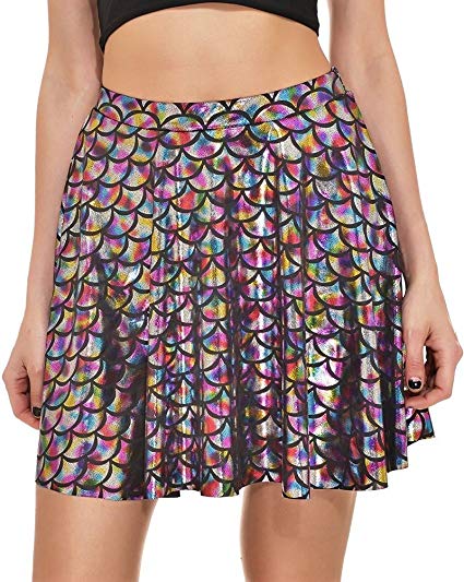 Alaroo Girls Stretchy Fish Scale Mermaid Print Flared Skater Mini Skirt S-XL