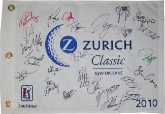 Sergio Garcia signed Zurich Classic of New Orleans 2010 19x13 White Flag PGA Golf signed by 23 - Autographed Golf Equipment