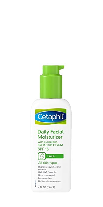 Cetaphil Daily Facial Moisturizer with Sunscreen Broad Spectrum SPF 15, Fragrance Free, 4 Oz (Pack of 2)