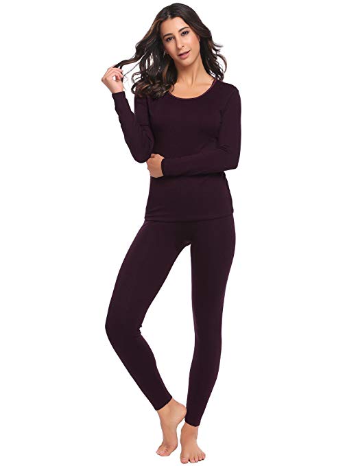 Hufcor Women Long Johns Thick Thermal Underwear Set Long Sleeve Tops with Elastic Waist Pants