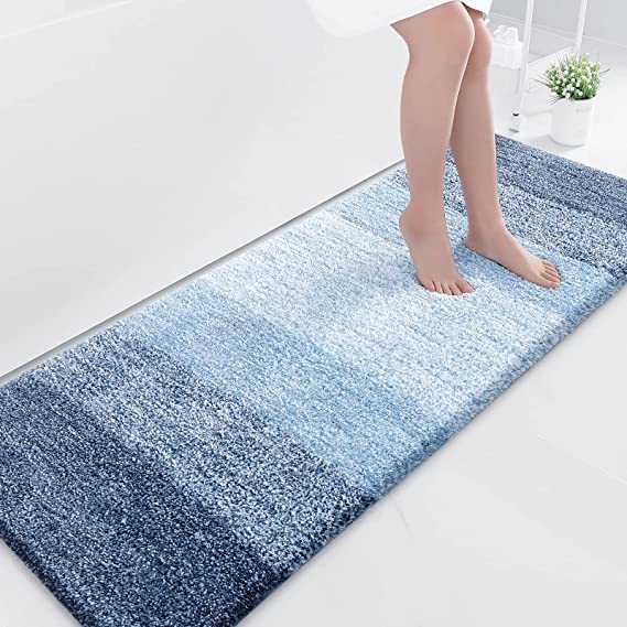 OLANLY Luxury Bathroom Rug Mat, Extra Soft and Absorbent Microfiber Bath Rugs, Non-Slip Plush Shaggy Bath Carpet Runner, Machine Wash Dry, Bath Mats for Bathroom Floor, Tub and Shower, 24x59, Blue