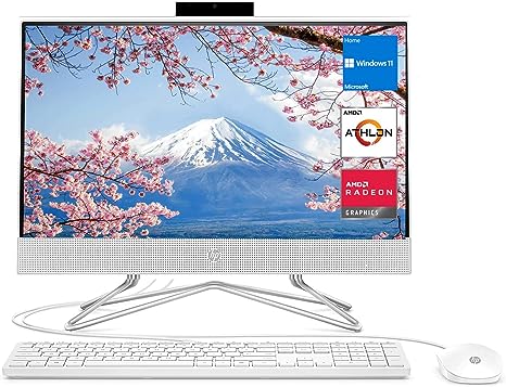 HP All-in-One Desktop, 21.5" FHD Display, AMD Athlon Silver 3050U Processor, 32GB DDR4 RAM, 2TB PCIe SSD, WiFi, HDMI, Webcam, RJ-45, Wired Keyboard&Mouse, Windows 11 Home, White