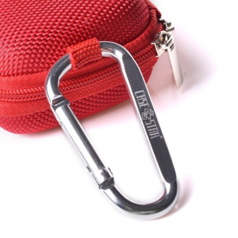 Case Star ® Rectangle-Shaped Hard EVA Case Bag and Silver Color Climbing Carabiner for Plantronics Voyager Legend Wireless Bluetooth Headset, MP3/MP4 Earbuds iPod Shuffle with Mesh Pocket, Zipper Enclosure, and Durable Exterior with Case Star Cost-free Velvet Cell Phone Bag (Rectangular Case - Red)