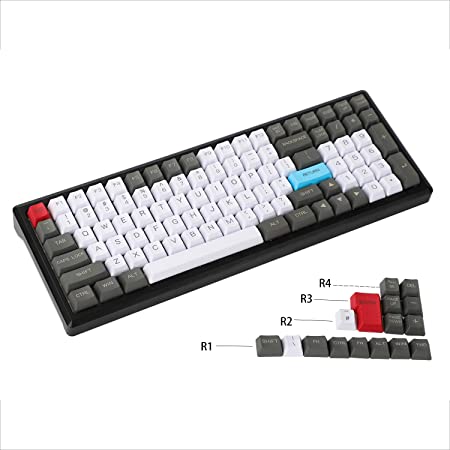 YMDK 96 84 ANSI ISO Keyset OEM Profile Thick PBT Keycap Set for Cherry MX Mechanical Keyboard YMD96 RS96 KBD75 YMD75 FC980M (White Gray Red)