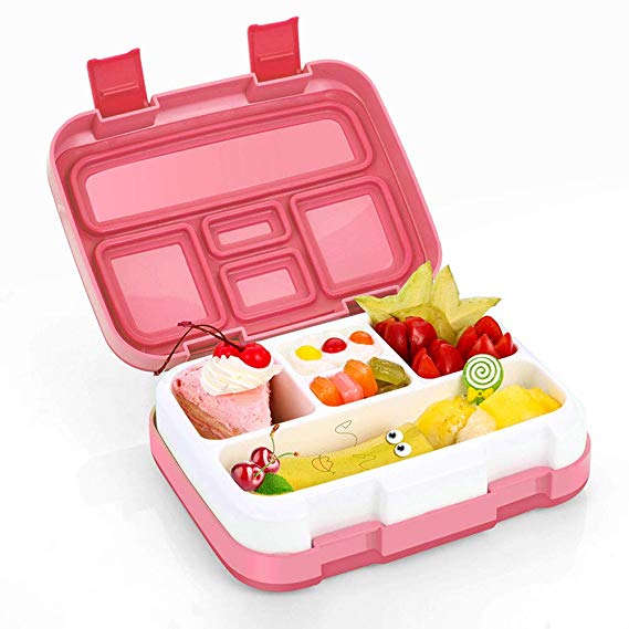 Kids Lunch Box, Hometall Bento Box for Kids with BPA-Free, Leakproof 5 Compartments Food Container Great for School, Picnics, Travel and More(Pink)