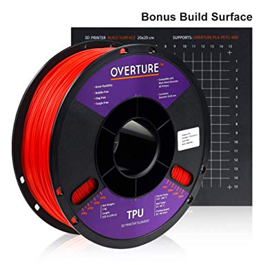 Overture TPU Filament 1.75mm Flexible TPU Roll with 200 x 200 mm 3D Printer Consumables, 1kg Spool (2.2 lbs.), Dimensional Accuracy  /- 0.05 mm, 1 Pack, Red