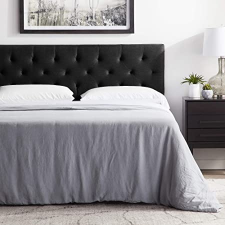 LUCID Mid-Rise Upholstered Headboard-Adjustable Height from 34” to 46” Platform, Queen, Black