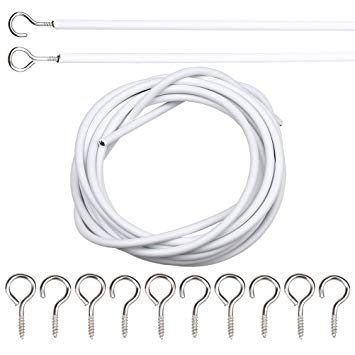kuou 3 Meter Net Curtain Wire, Hanging Cord Kit with 6 Pairs of Hooks and Eyes for Net Curtain Rods