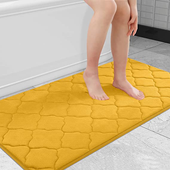 OLANLY Memory Foam Bath Mat Rug, Ultra Soft Non Slip and Absorbent Bathroom Rug, Machine Wash Dry, Comfortable, Thick Bath Rug Carpet for Bathroom Floor, Tub and Shower, 47x24, Yellow