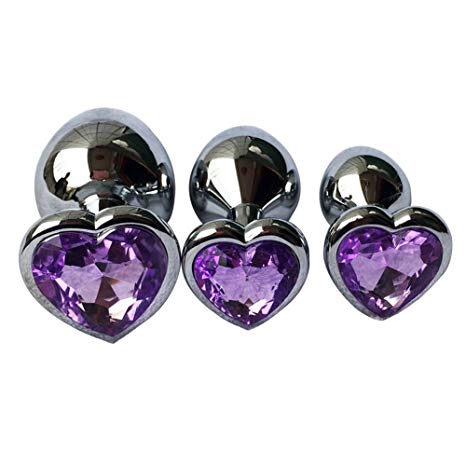 3Pcs Set Luxury Metal Butt Toys Heart Shaped Anal Trainer Jewel Butt Plug Kit S&M Adult Gay Anal Plugs Woman Men Sex Gifts Things for Beginners Couples Large/Medium/Small,Light Purple
