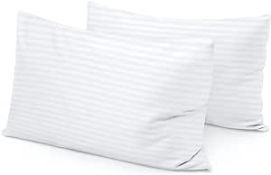 Youth Pillowcase 16" x 22" Size Set of 2 PC Kids Travel Pillow Case Cover Zipper Closure 600 Thread Count 100% Soft Egyptian Cotton & Hypoallergenic Youth Toddler Pillowcase 16x22, White Stripe