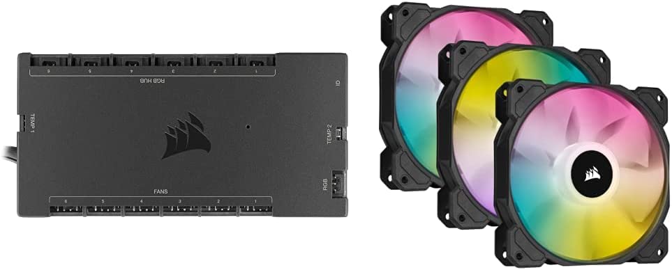 CORSAIR iCUE Commander CORE XT, Digital Fan Speed and RGB Lighting Controller & iCUE SP120 RGB Elite Performance 120mm PWM Triple Fan Kit with iCUE Lighting Node CORE (Pack of 3)