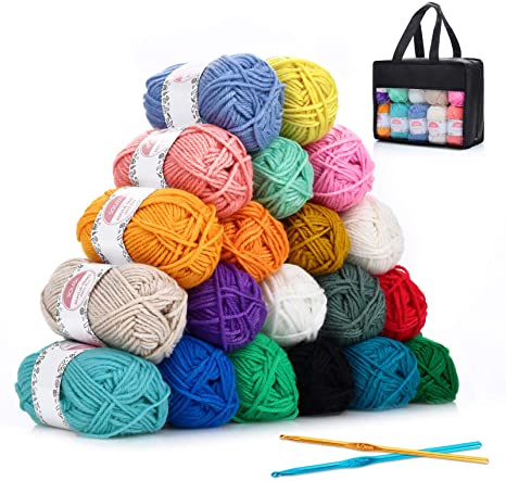 SOLEDI Acrylic Yarn 25gX20 Skeins Bonbons Yarn for Crochet Knitting Assorted Rainbow Colors