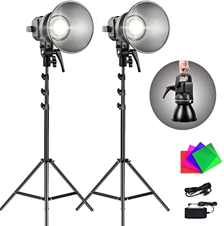 GVM 80W LED Video Light Kit with Stand,Dimmable Video Spot Light with Bowens Mount,CRI97  5600K Photo Lighting for YouTube Vlog Studio Camera Wedding Photography Shooting Light (2 Pack)