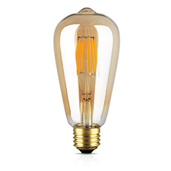 CRLight 6W Edison Style Vintage LED Filament Light Bulb, 2200K Ultra Warm Color (Amber Glow), E26 Medium Base Lamp, ST21(ST64) Antique Shape, Gilded Glass Cover, 60W Equivalent, Non-dimmable