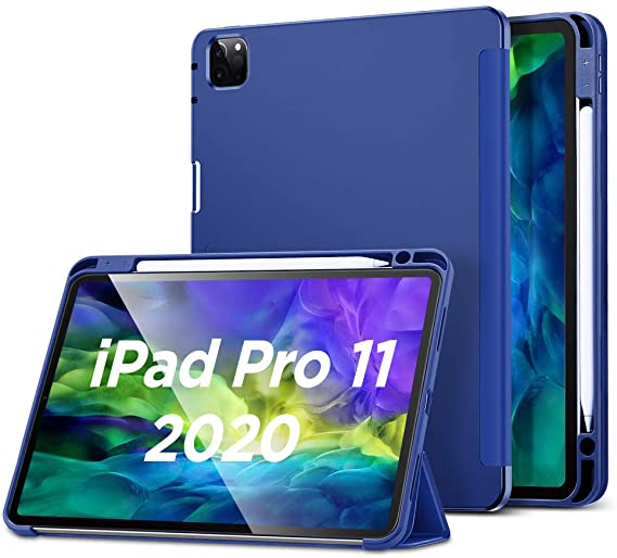 ESR for iPad Pro 11”2020 Case with Pencil Holder, Rebound Pencil iPad Case with Soft Flexible TPU Back Cover, Auto Sleep/Wake, and Multiple Viewing Stand Modes, Blue