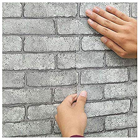 3D Brick Wallpaper, H2MTOOL Removable Peel and Stick Gray Contact Paper Adhesive (17.7” x 78.7”, Grey)