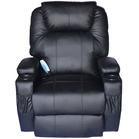 Homcom Luxury Leather Recliner Sofa Chair Armchair Cinema Massage Chair Rocking Swivel Heated Nursing Gaming Chair Black