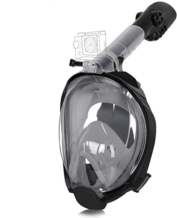 Unigear Full Face Snorkel Mask [2019 Safety Upgraded Version] - Panoramic 180° View with Handler Detachable Camera Mount, Anti-Fog Anti-Leak Free Breath Design