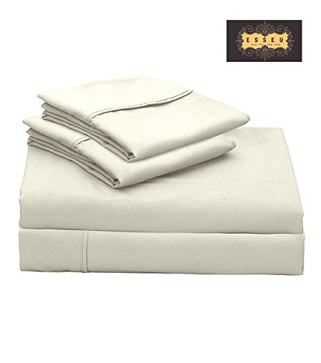300 Thread Count 100% Cotton Sheet Set, Soft Sateen Weave,Queen Sheets, Deep Pockets,Home & Hotel Collection,Luxury Bedding-Bestseller- Super Sale 100% Cotton,Ivory by ESSEU
