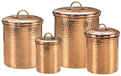 Old Dutch International Solid Copper Hammered Canisters, Set of 4