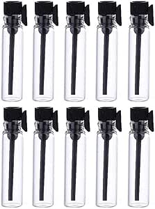 Teensery 100 Pcs Empty Perfume Sample Bottles Mini Glass Refillable Sample Vial Containers with Black Cap for Aromatherapy, Essential Oil, Fragrance and Liquid (2ml)