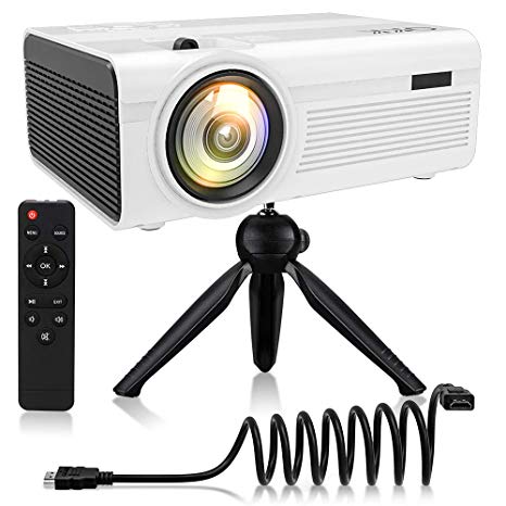 QKK 2400Lumens LED Projector - Home Theater Projector for Indoor & Outdoor Movies & Video Games, Compatible with TV Box, Fire TV Stick, Roku Stick, DVD Player, Smartphones, 50,000 Hours LED Projector