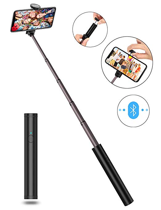 JTWEB Selfie Stick Extendable Handheld with Built-in Bluetooth Wireless Remote Monopod Mini Pocket Selfie Stick Universal for iPhone XS/XS Max/XR/X/8 Plus/7/7plus/6/6s Android 3.5-6 inch Smartphones