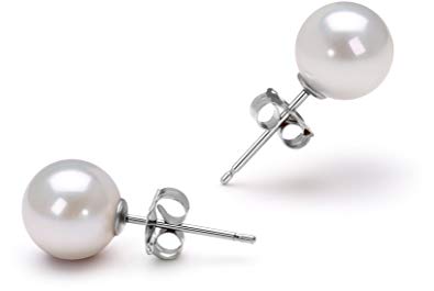 PearlsOnly - 6.5-7mm AAA Quality Japanese Akoya 14K Yellow Gold Cultured Pearl Earring Pair