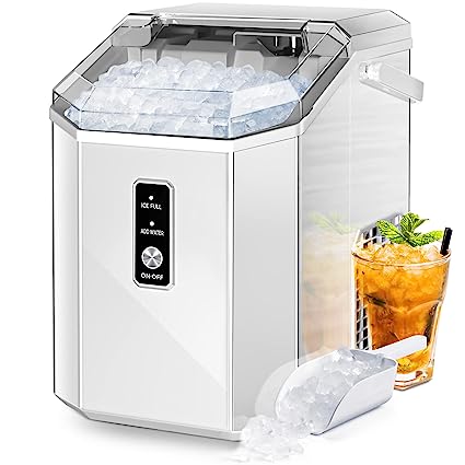 AGLUCKY Nugget Ice Maker Countertop, Portable Pebble Ice Maker Machine with Handle, 35lbs/24H, One-Click Operation,Pellet Ice Maker for Home/Kitchen/Office(White)