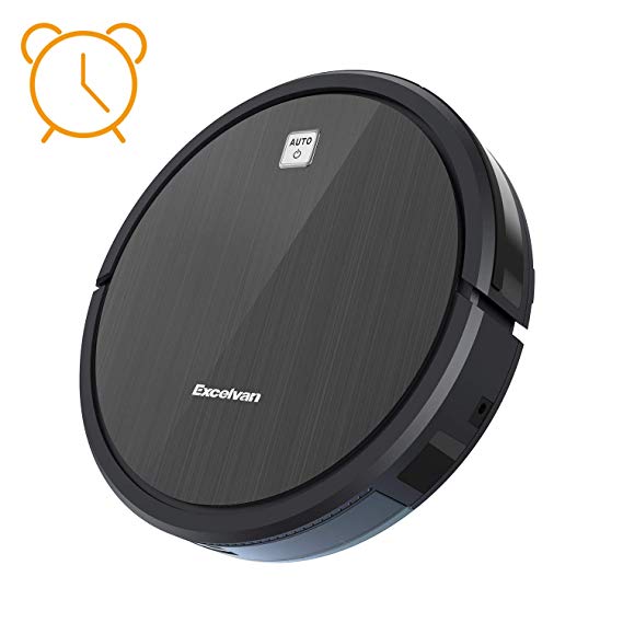 Excelvan Robotic Vacuum Cleaner with TIMER - 1600Pa Powerful Suction, Self-Charging Robot Vacuum Cleaner with Drop-Sensing Technology & Extremely Quiet for Carpets, Hard Floors