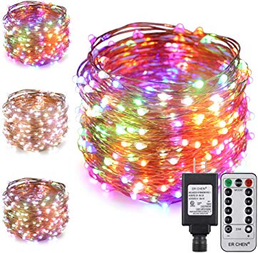 ErChen Dual-Color LED String Lights, 100 FT 300 LEDs Plug in Copper Wire 8 Modes Dimmable Fairy Lights with Remote Timer for Indoor Outdoor Christmas (White/Multicolor)