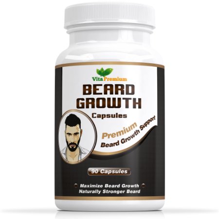 Beard Growth Support with Biotin - Premium Facial Hair Supplement for Men - 90 Veg Capsules - Maximize Beard Growth - Naturally Stronger and Fuller Beard - 100% Natural