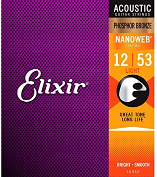 Elixir Strings Acoustic Phosphor Bronze Strings NANOWEB Coating, 6-String, Light