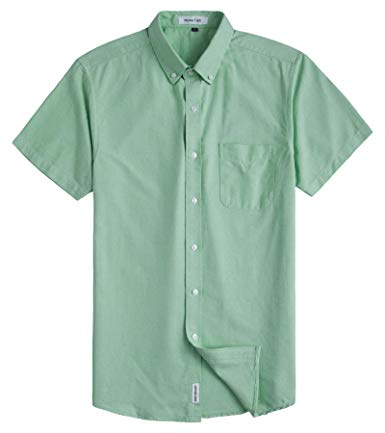 MUSE FATH Men's Casual Oxford Short Sleeve Regular Fit Chest Pocket Dress Shirt